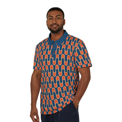 Vintage Retro Polo Shirt - 1960's Wavy Blue and Orange Pattern