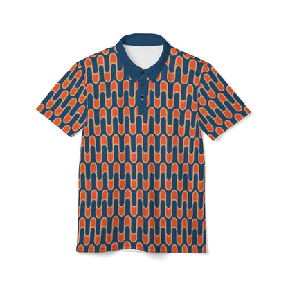 Vintage Retro Polo Shirt - 1960's Wavy Blue and Orange Pattern