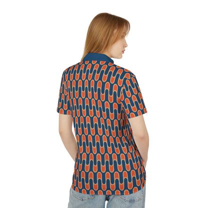 Vintage Retro Polo Shirt - 1960's Wavy Blue and Orange Pattern