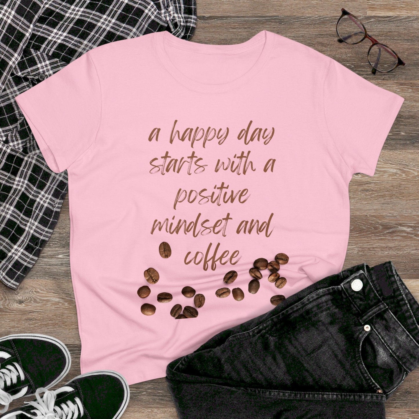 Positive Mindset and Coffee Women's Midweight Cotton Tee