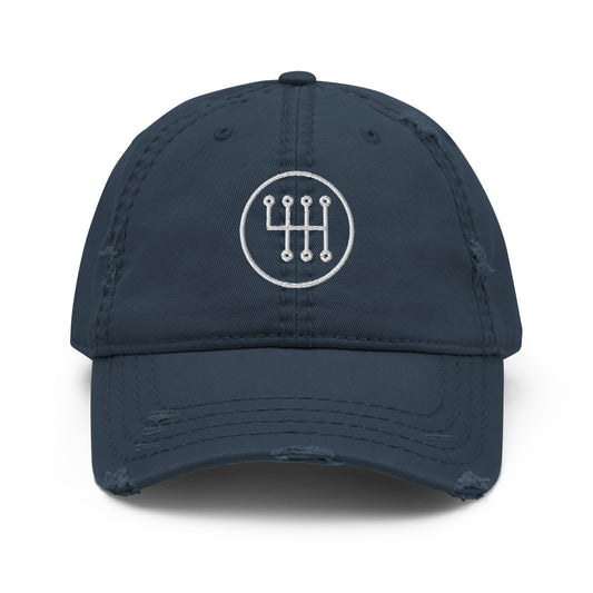 Manual Shift Stick Embroidered Distressed Dad Hat