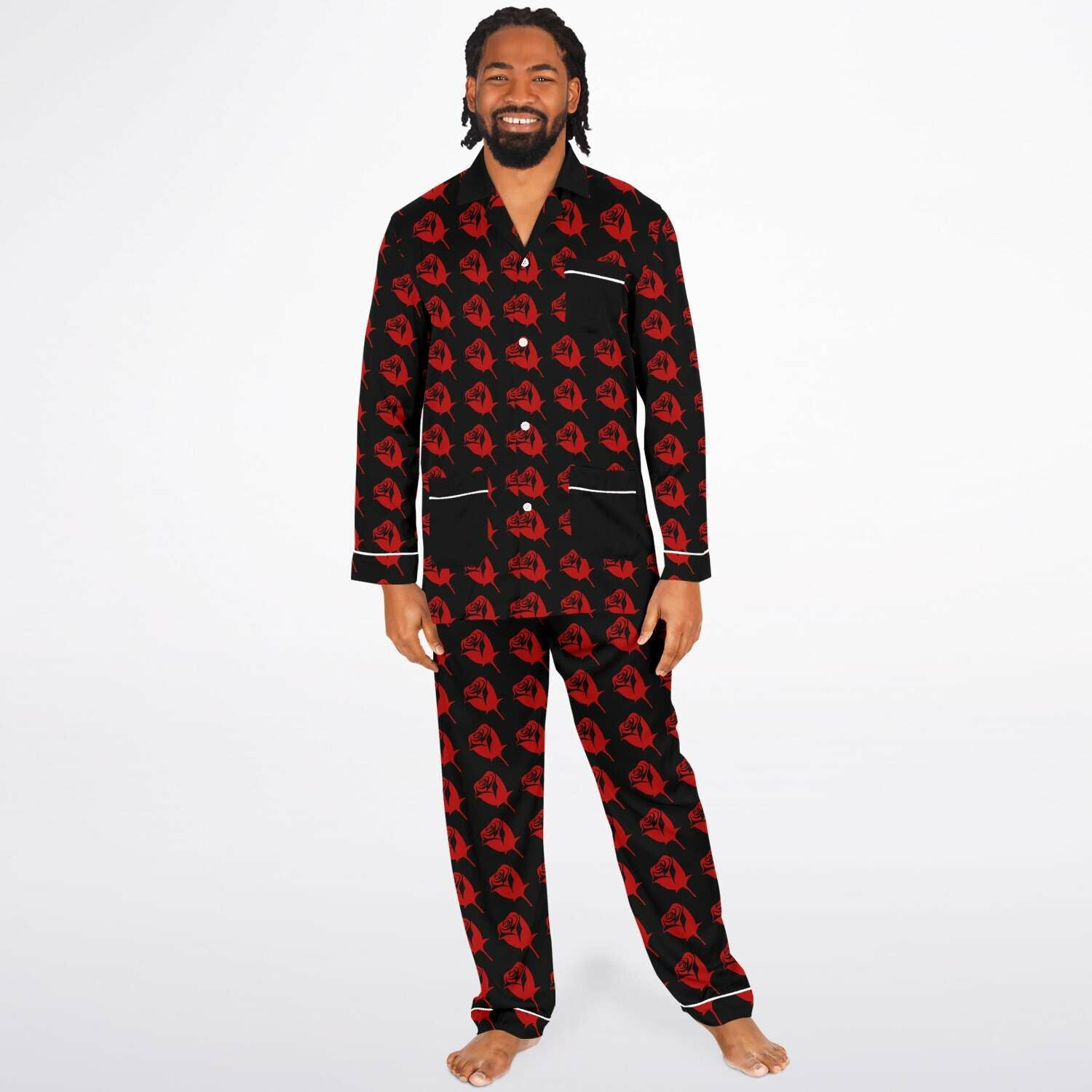 Passionate Red Rose Men's Satin Pajamas - Goodfella