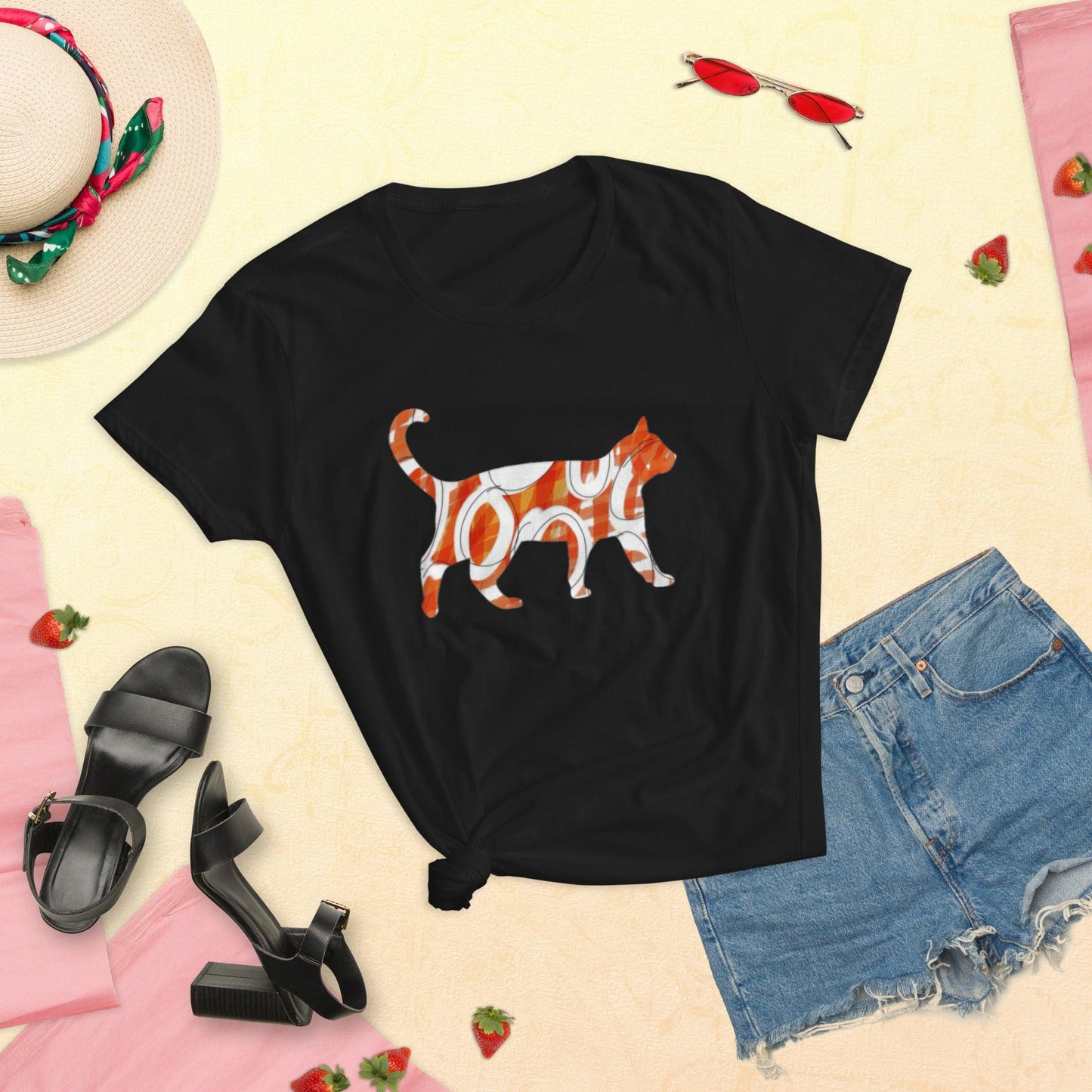 Cat Lovers Gift Idea, Orange Cat Art, Women's short sleeve t-shirt